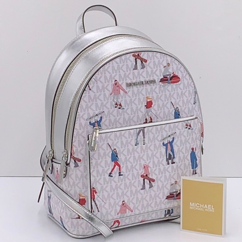 Michael Kors Jet Set Girls Adina Medium Backpack Bright White Silver Multi - Picture 4 of 16